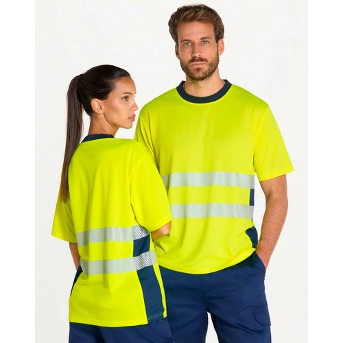 camiseta tecnica con cuello canale de poliester y reflectante 140gms jhk ref hv01u00